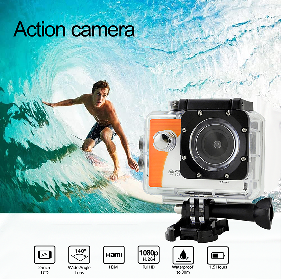 Mini 4K Action Camera, Portable Waterproof Action Camera for Diving Cycling Ski